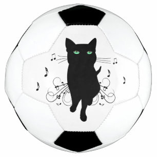 Black Cat Surrounded by Whispering Notes of Music Soccer Ball