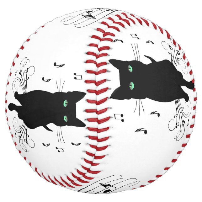 Black Cat Surrounded by Whispering Notes of Music Softball (Angled)