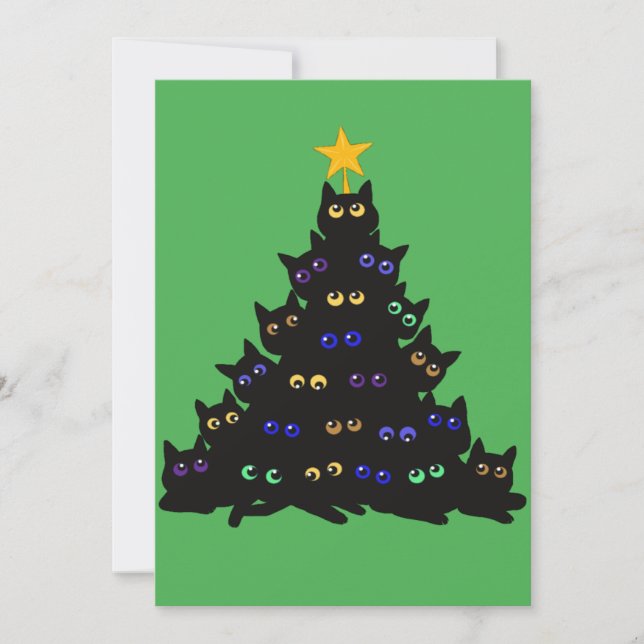 Black Cat Tangled Up In Christmas Tree Lights T-Sh Invitation (Front)