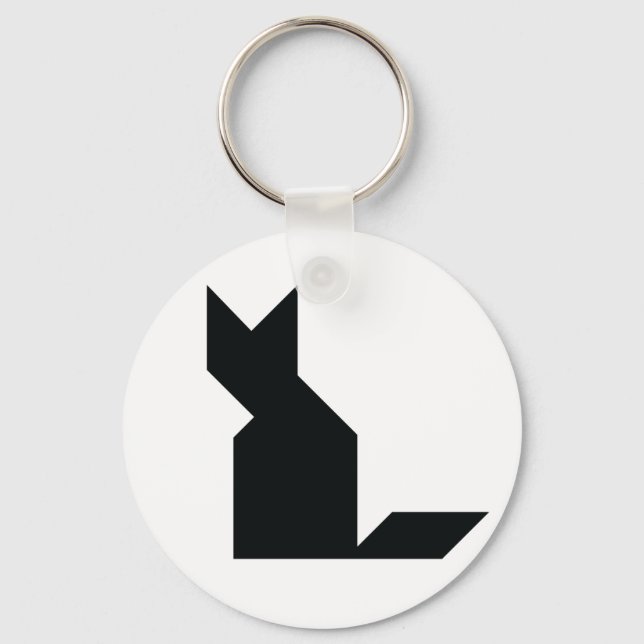 Black cat Tangram Key Ring (Front)