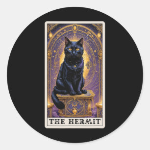 Black Cat Tarot Card The Hermit Halloween Childles Classic Round Sticker