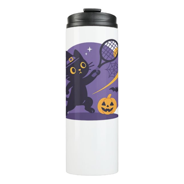 Black Cat Tennis Serve Essential T-Shirt Thermal Tumbler (Front)