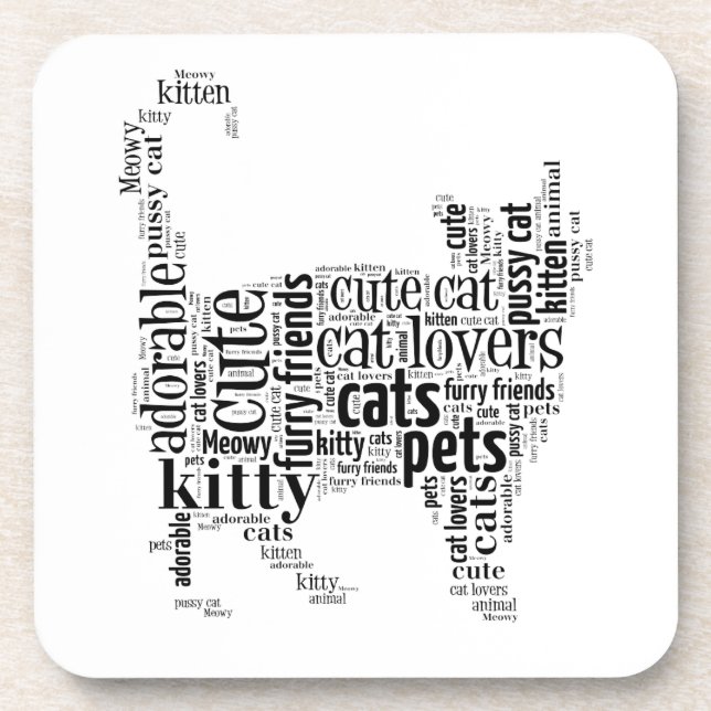 Black Cat text design Coaster (Front)