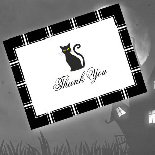 Black Cat Thank You Halloween Black Postcard