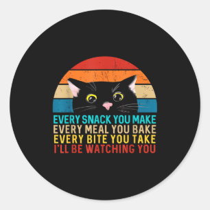 Black cat themed every snack make retro peeking ca classic round sticker