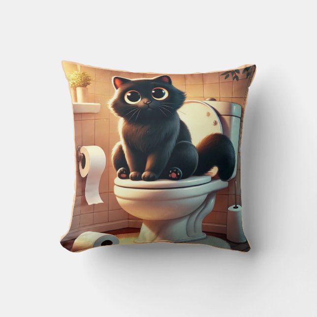 Black Cat Toilet – Funny Bathroom Art Cushion (Front)