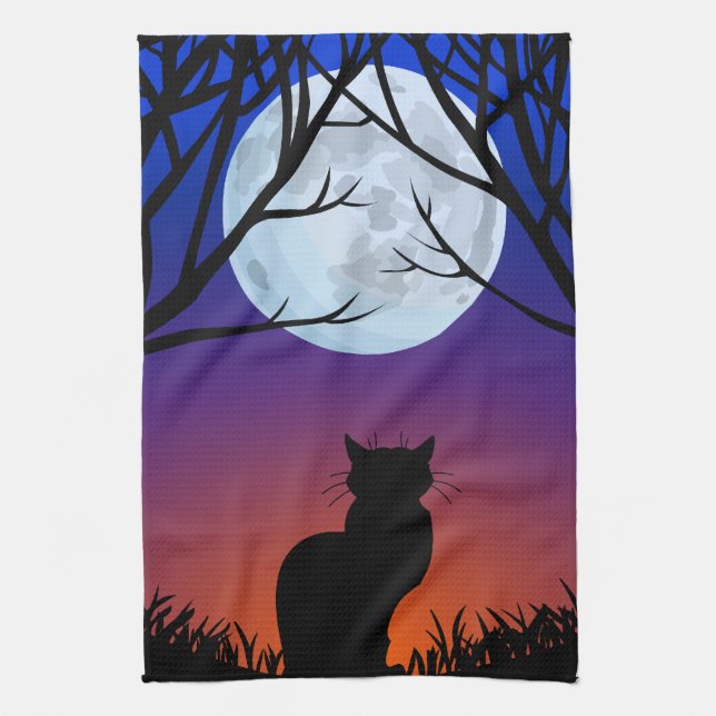 Black Cat Towel Black Cat Art Tea Towels Cat Decor (Vertical)