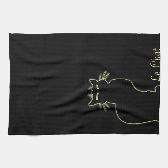 Black Cat Towel Personalised Tea Towels Cat Decor (Horizontal)