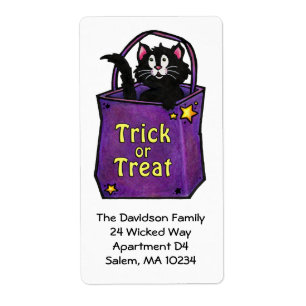 Black Cat "Trick or Treat" Address Label