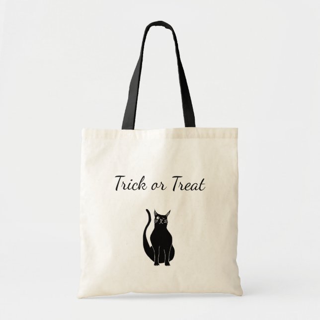 Black Cat Trick or Treat Cute Halloween  Tote Bag (Front)