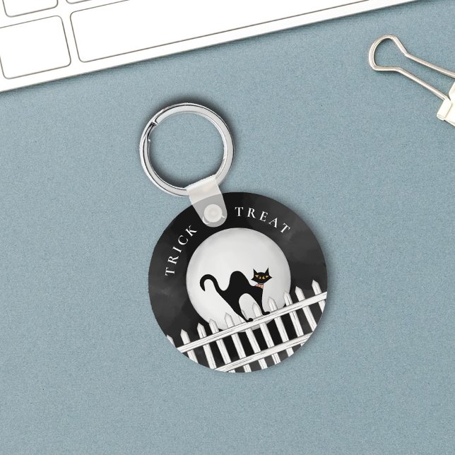 Black Cat Trick or Treat Halloween Key Ring (Trick or treat cute halloween keychain)