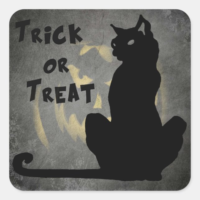 Black Cat Trick or Treat Halloween Sticker (Front)