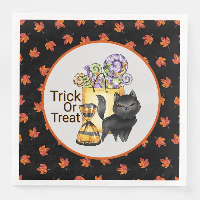 Black Cat Trick Or Treat  Napkin (Front)