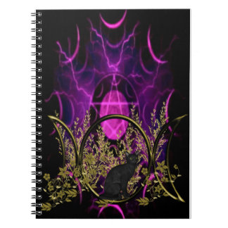 Black Cat Triple Moon Symbol Spiral Notebook