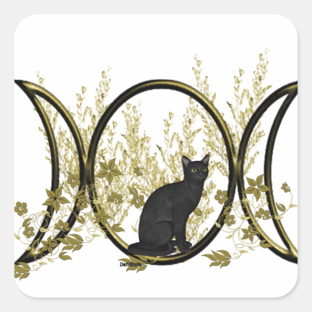 Black Cat Triple Moon Symbol Square Sticker (Front)