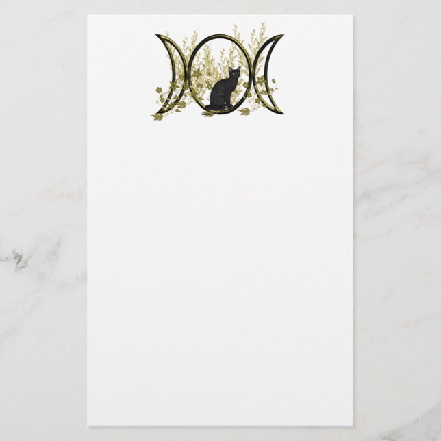 Black Cat Triple Moon Symbol Stationery (Front)