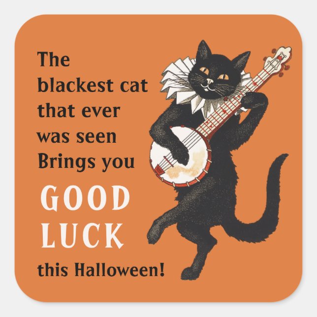 Black cat troubadour Good luck Halloween CC1163 Square Sticker (Front)