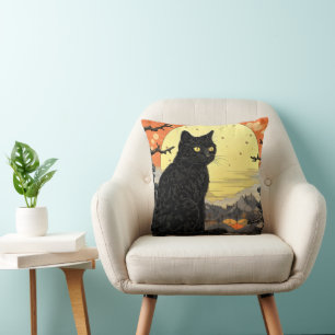 Black Cat Ukiyo-e Cushion