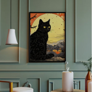 Black Cat Ukiyo-e Photo Print