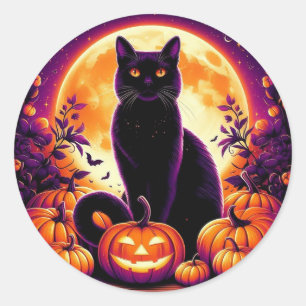 Black Cat Under Full Moon Halloween 1.5" sticker