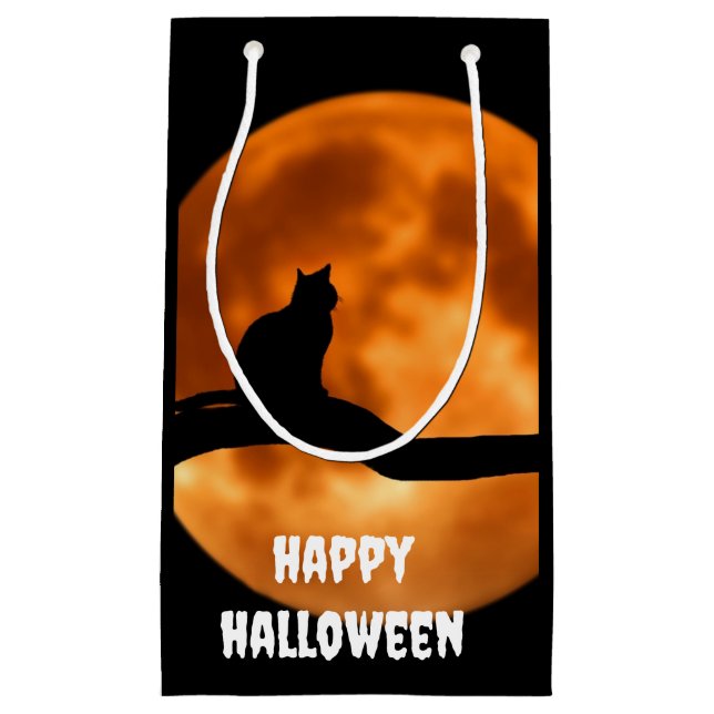 Black Cat Under Orange Moon  Small Gift Bag (Front)