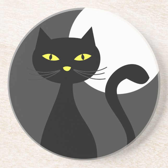 Black Cat Under the Full Moon Halloween Coaster (Front)
