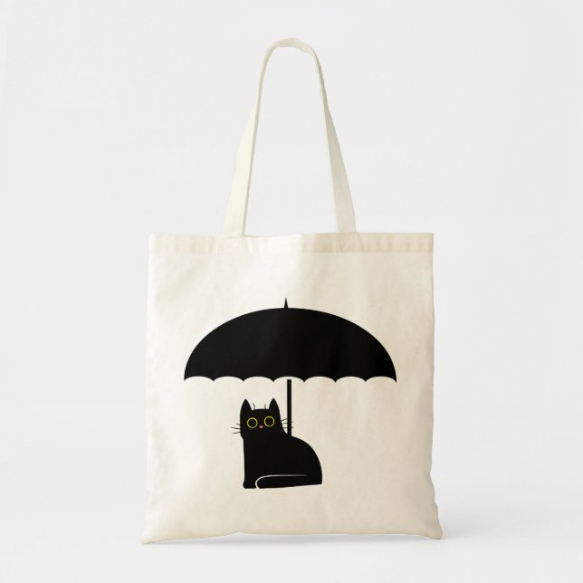 Black Cat under Umbrella Tote Bag (Front)