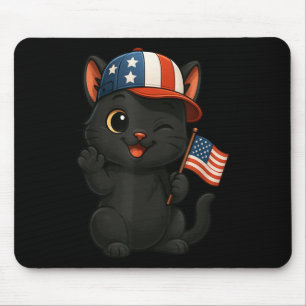Black Cat Usa Flag 4th July Independence Day Mum D Mouse Pad