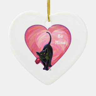 Black Cat Valentine's Day Ceramic Tree Decoration