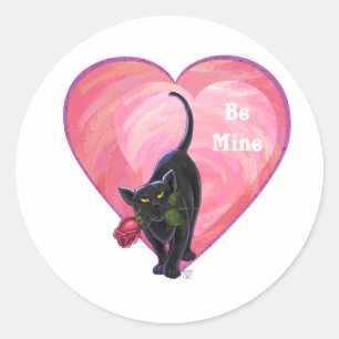 Black Cat Valentine's Day Classic Round Sticker