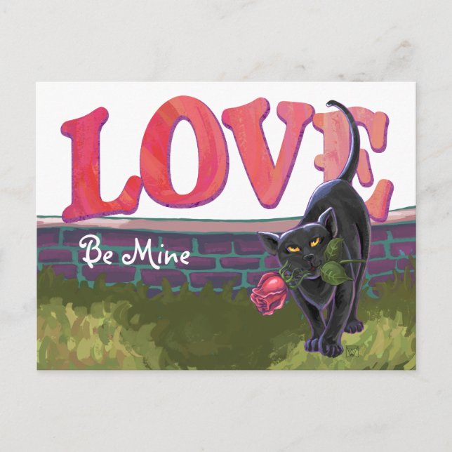 Black Cat Valentine's Day Holiday Postcard (Front)