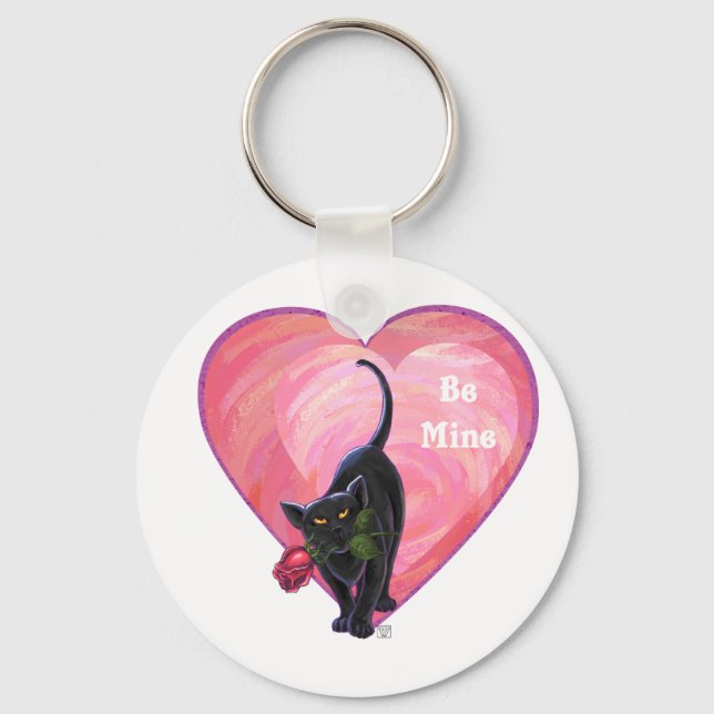 Black Cat Valentine's Day Key Ring (Front)