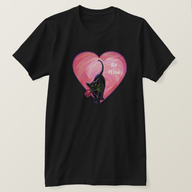 Black Cat Valentine's Day T-Shirt (Design Front)