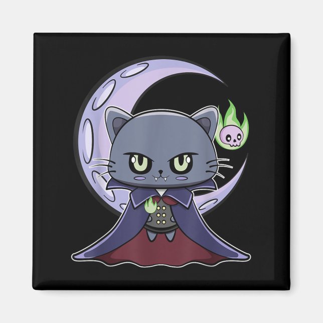 Black Cat Vampire Dracula And Magic Fire For Magnet (Front)