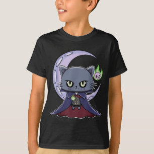 Black Cat Vampire Dracula And Magic Fire For T-Shirt