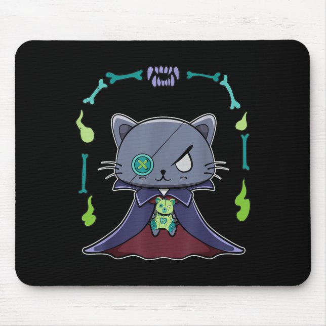 Black Cat Vampire Dracula And Teddy Bear For Mouse Pad (Front)