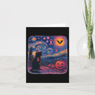 Black Cat Van Gogh Halloween Breast Cancer Awarene Card