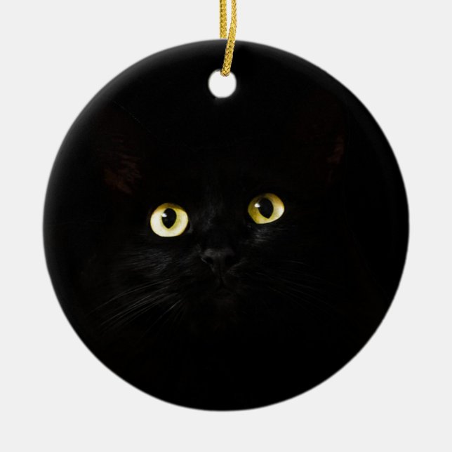 Black Cat View Cat Eyes Cat Looking Cute Ceramic Tree Decoration (Front)