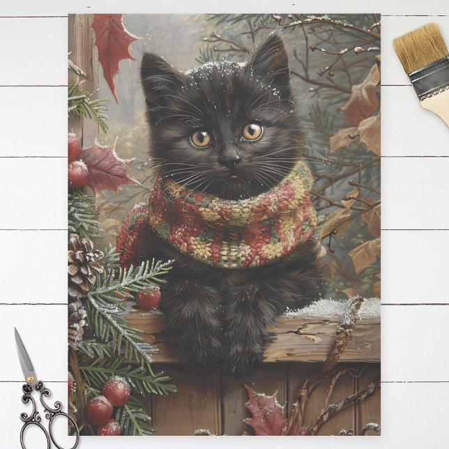 Black Cat Vintage Christmas Decoupage Tissue Paper (Creator Uploaded)
