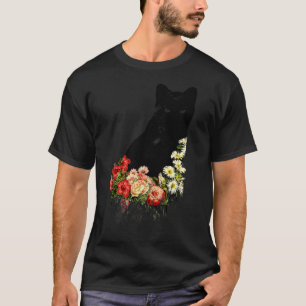 Black Cat Vintage Flower Good Luck by Tobe Fonseca T-Shirt