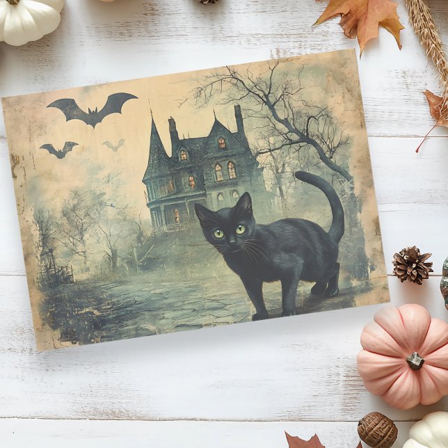 Black Cat Vintage Halloween Decoupage  Tissue Paper (Creator Uploaded)