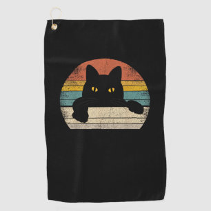 Black Cat Vintage Retro Style - Cats Lover Gift Golf Towel
