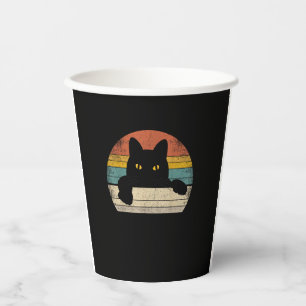 Black Cat Vintage Retro Style - Cats Lover Gift Paper Cups
