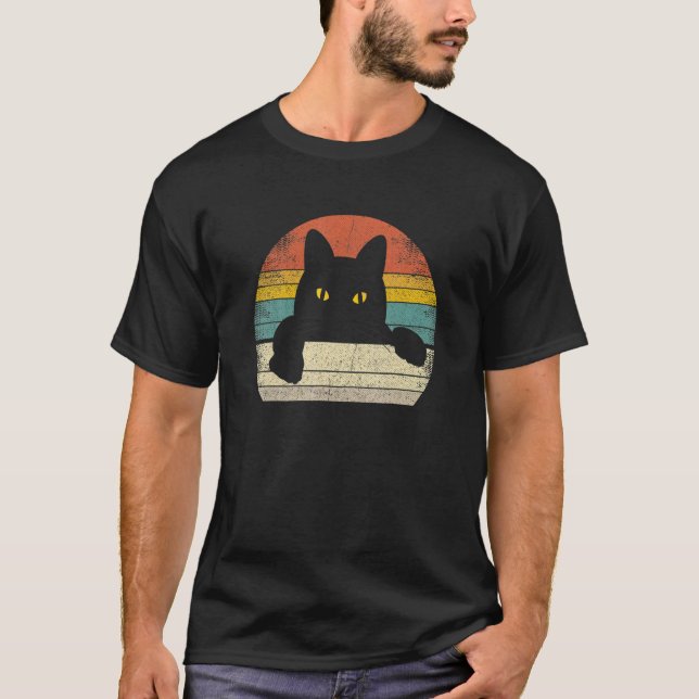 Black Cat Vintage Retro Style Cats T-Shirt (Front)