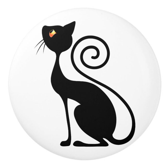 Black Cat Vintage Style  Ceramic Knob (Front)