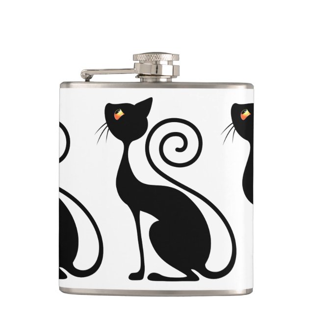 Black Cat Vintage Style  Hip Flask (Front)