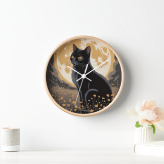 Black Cat Vintage Wall Clock for Cat Lovers