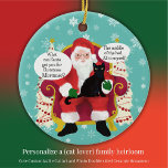 Black Cat Visits Santa Funny Custom Photo  Ceramic Tree Decoration<br><div class="desc">Pets are family. What would your black cat ask Santa paws for as a Christmas gift? A treat machine? The end of the vacuum cleaner? To be an only cat? Let your imagination and familiarity with your cat personalise this funny Christmas ornament. This cute cat ornament is available with several...</div>