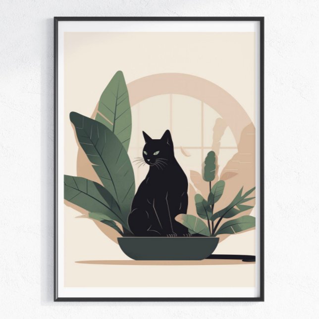 Black Cat Wall Art Minimalist Cat Boho Cat  (Creator Uploaded)