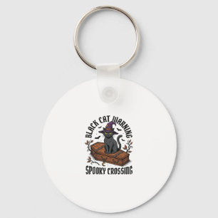 Black Cat Warning Vintage Halloween Witch Cat_1 Key Ring